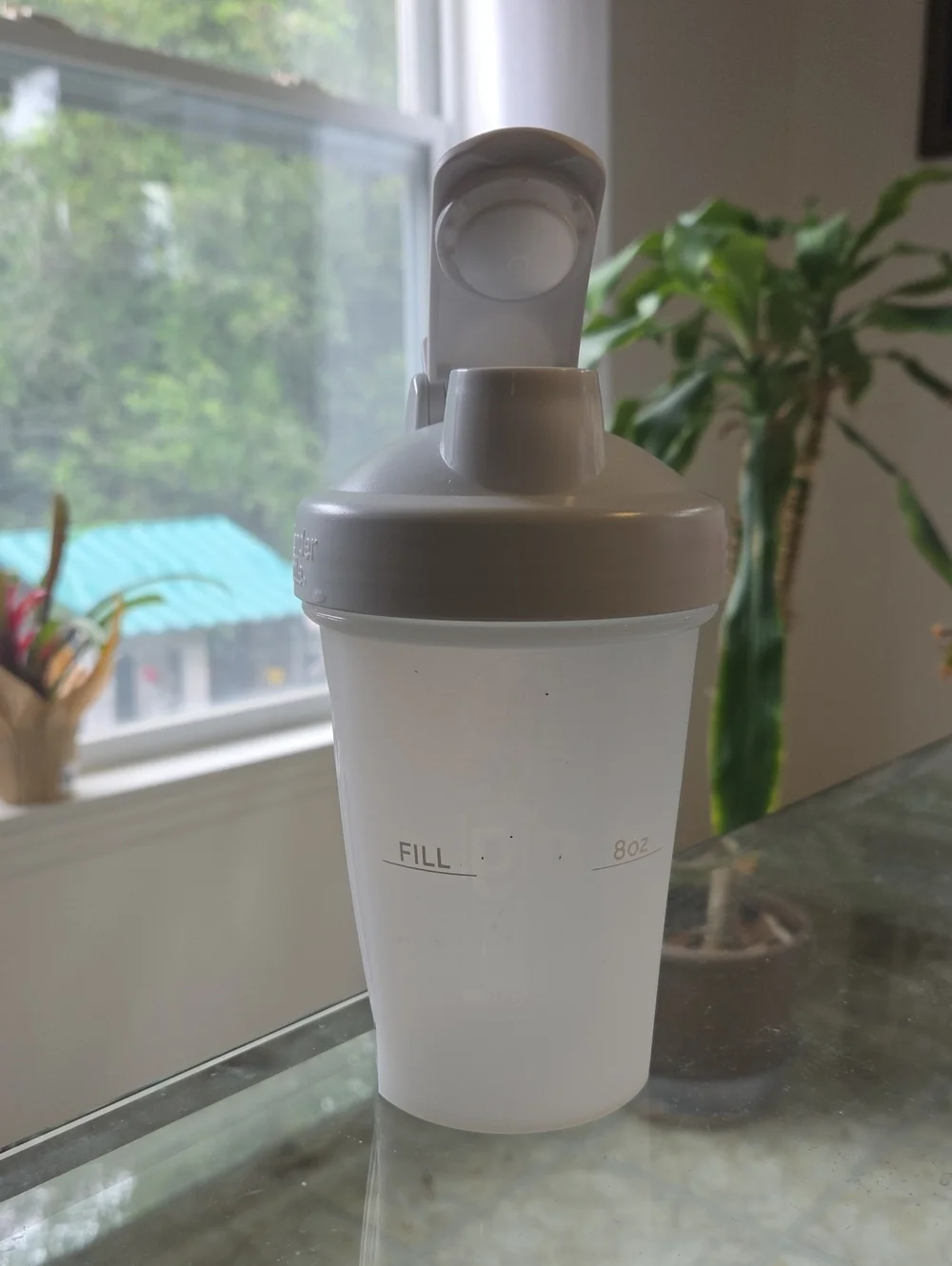 Matte White Shaker Bottle with Lime Green Carry Accent Blender